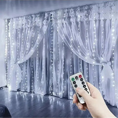 Instalație Tip Perdea cu Fir de Cupru 3x3m, 300 LED-uri și Telecomandă, pentru Interior