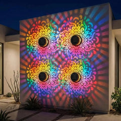 Lampa Solara de Perete cu Proiectie Mandala, 7 Culori Schimbatoare, Set 4 Bucati, Metalica, Impermeabila IP65, Negru