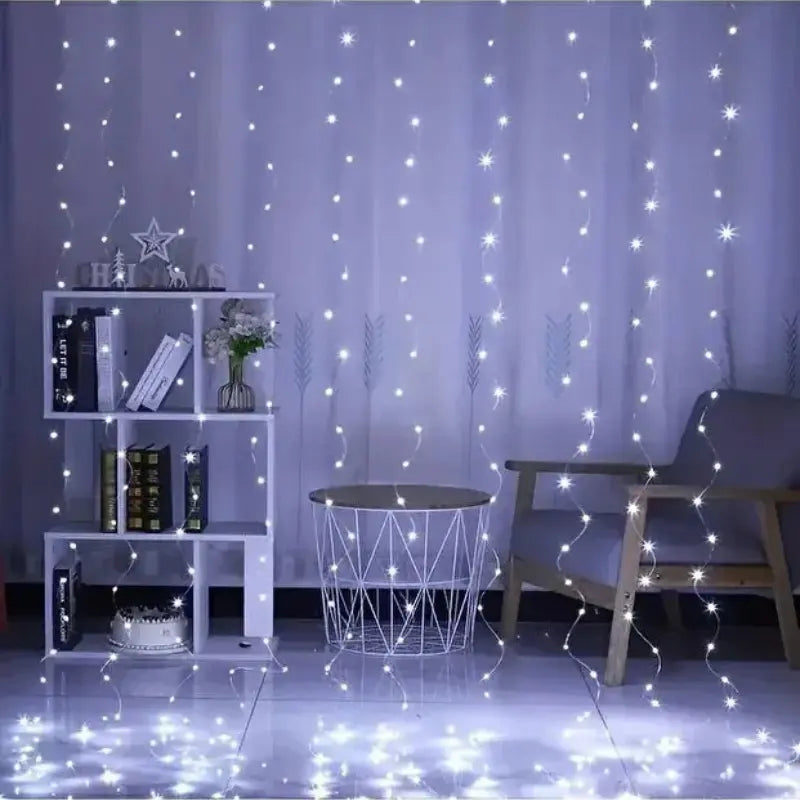 Instalație Tip Perdea cu Fir de Cupru 3x3m, 300 LED-uri și Telecomandă, pentru Interior