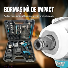 Set Mașină de Găurit și Înșurubat cu Impact 48V, 2 Acumulatori, 4500RPM, 330Nm