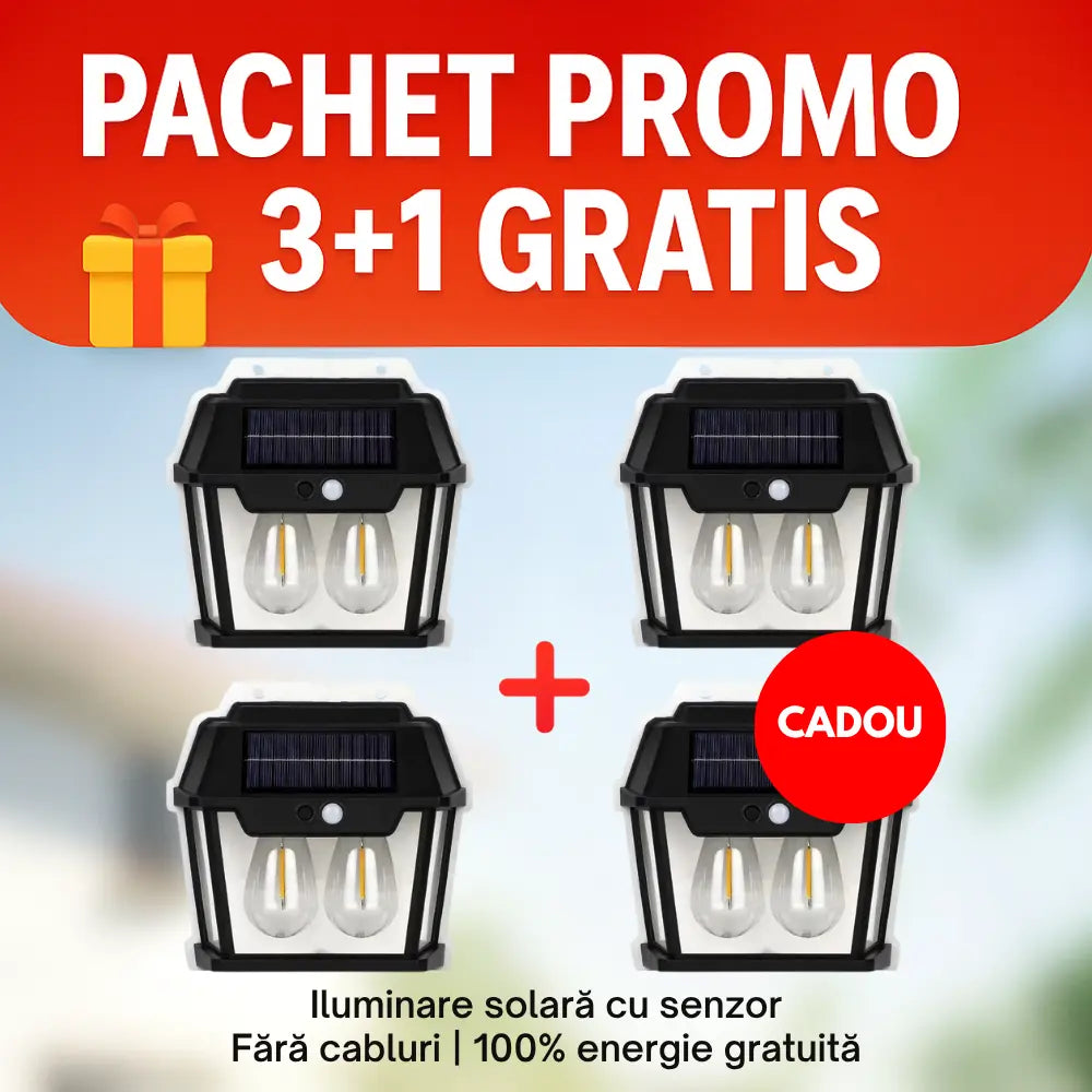 🎁Set Promo 3+1 Gratuit Lămpi Solare de Perete cu 2 Becuri LED și Senzor Mișcare