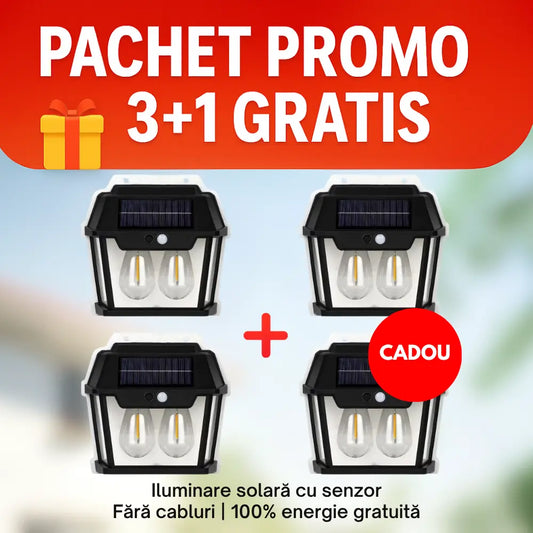 🎁Set Promo 3+1 Gratuit Lămpi Solare de Perete cu 2 Becuri LED și Senzor Mișcare
