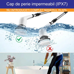 Perie de curățat electrică rotativă 9 în 1, fără fir, braț reglabil
