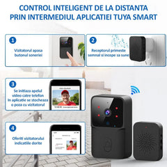Sonerie Wireless cu Camera Video HD 720p, Vedere Nocturna si Apel Video, Negru