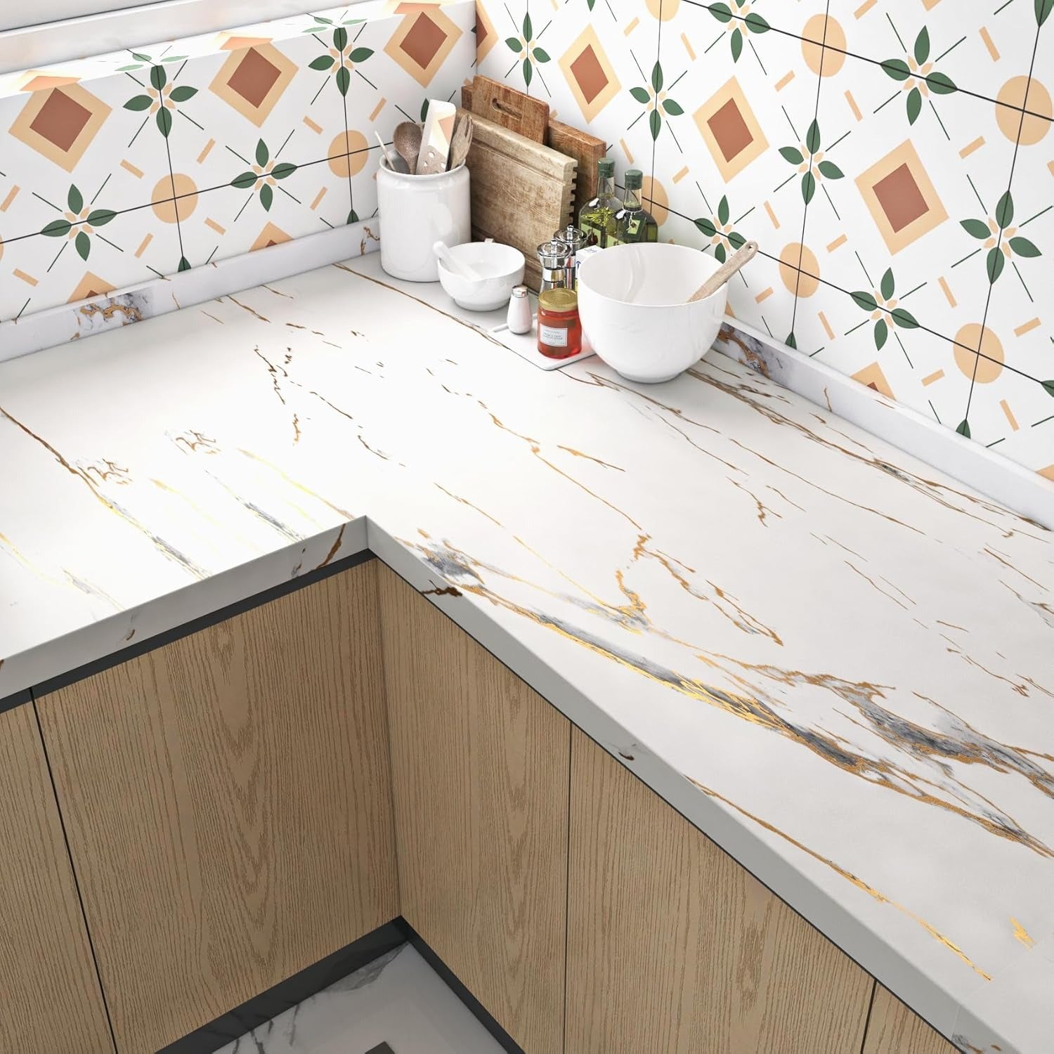 Autocolant marmura autoadeziv alb cu auriu pentru decor elegant - imagine 5