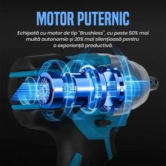 Set Mașină de Găurit și Înșurubat cu Impact 48V, 2 Acumulatori, 4500RPM, 330Nm