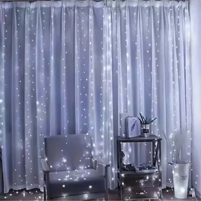 Instalație Tip Perdea cu Fir de Cupru 3x3m, 300 LED-uri și Telecomandă, pentru Interior