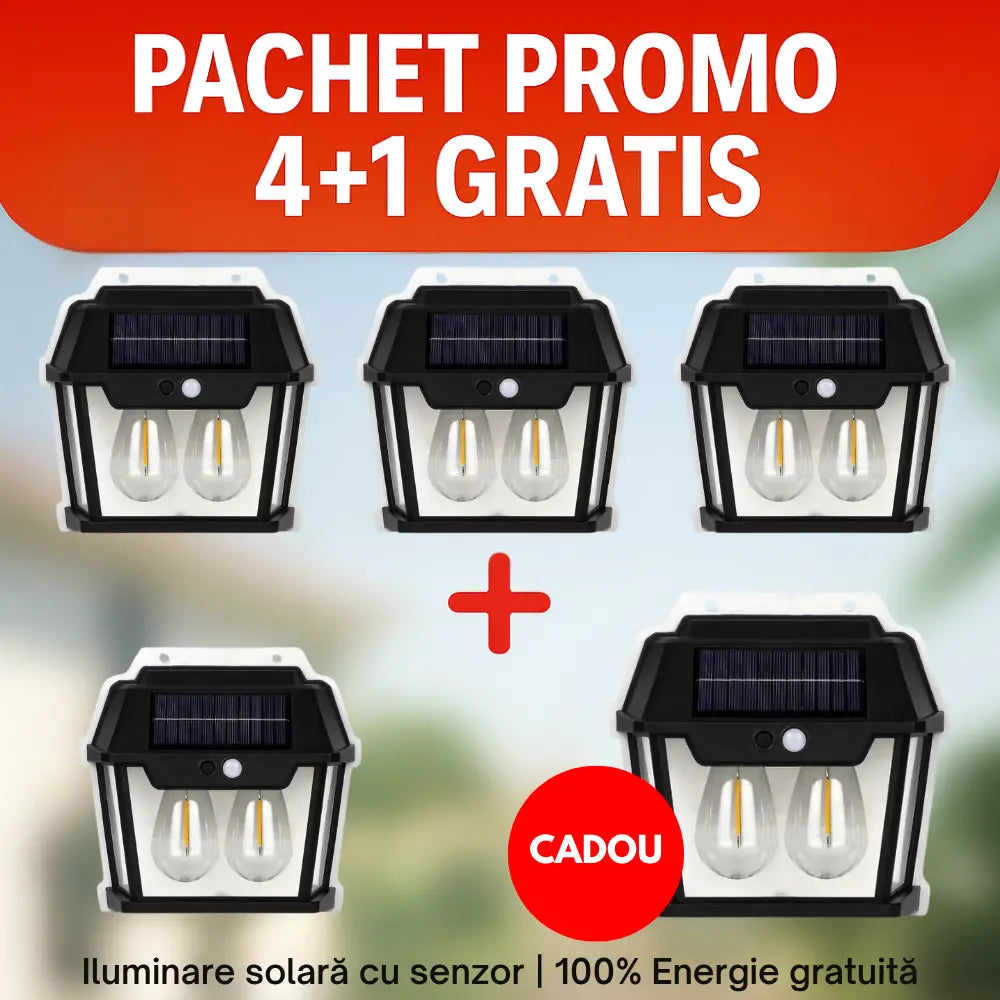 🎁Set Promo 4+1 Gratuit Lămpi Solare de Perete cu 2 Becuri LED și Senzor Mișcare