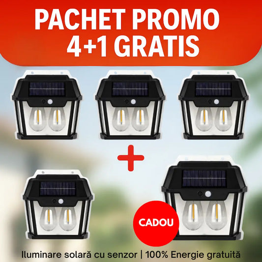 🎁Set Promo 4+1 Gratuit Lămpi Solare de Perete cu 2 Becuri LED și Senzor Mișcare