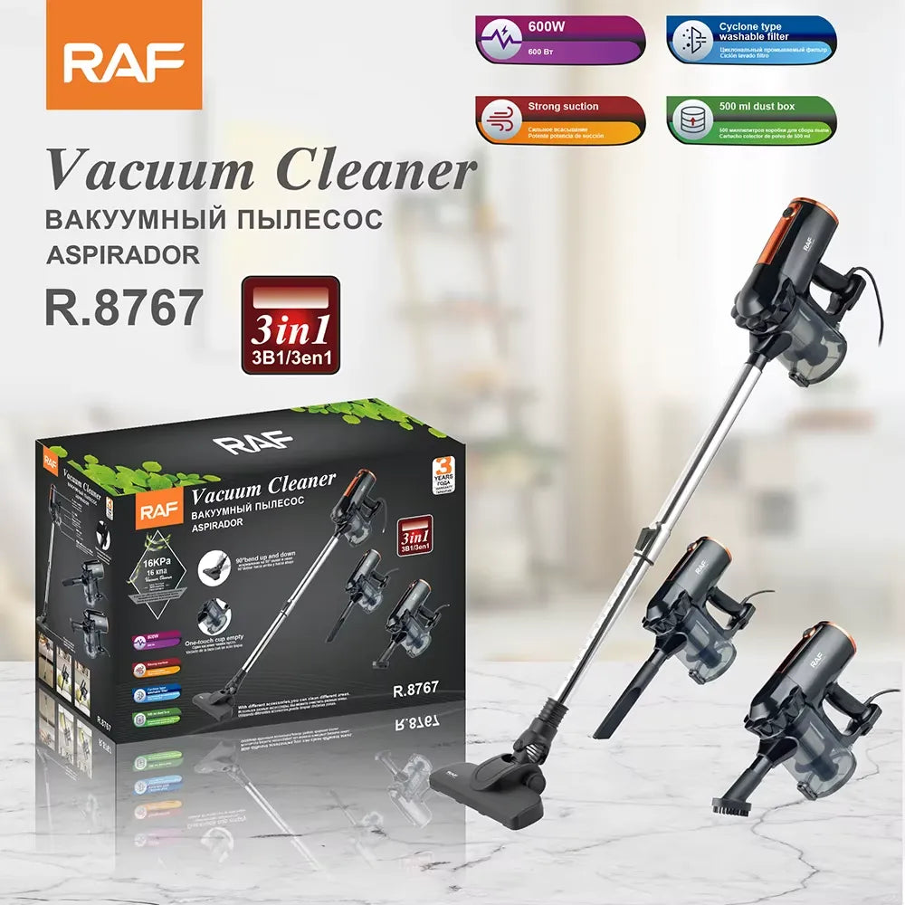 Aspirator Vertical RAF 3 în 1 cu Filtru Lavabil și Recipient de Colectare 500 ml