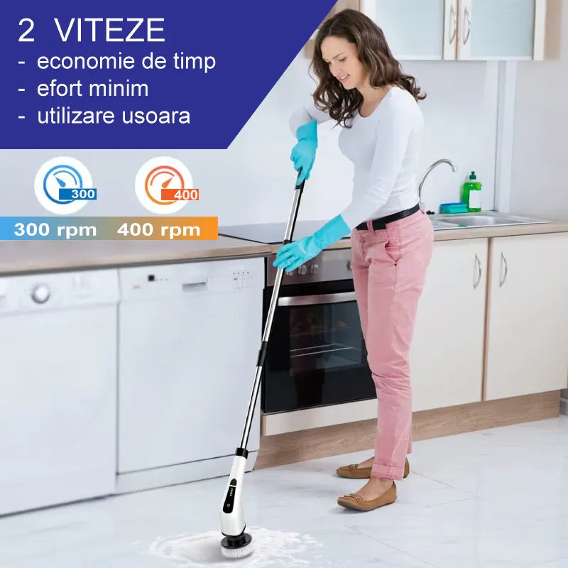 Perie de curățat electrică rotativă 9 în 1, fără fir, braț reglabil