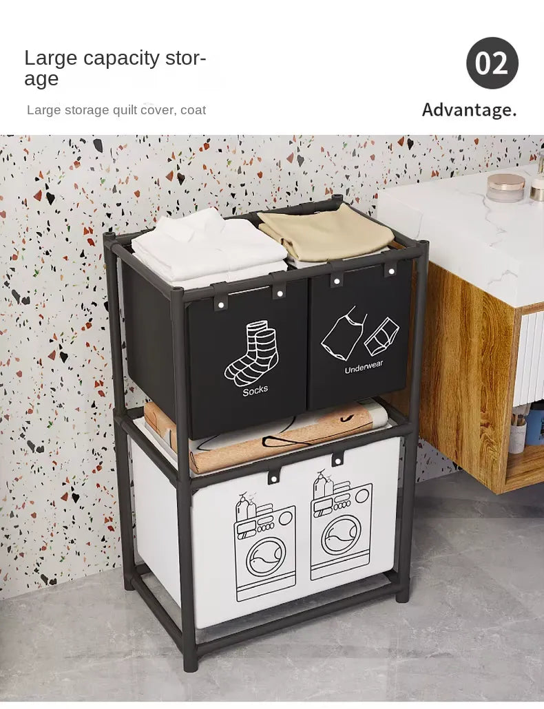 Dulap de Depozitare pentru Haine Murdare și 2 Niveluri de Organizare, 97x28x57 cm - imagine 4