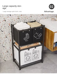 Dulap de Depozitare pentru Haine Murdare și 2 Niveluri de Organizare, 97x28x57 cm