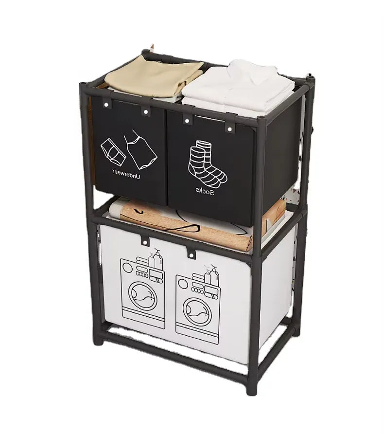 Dulap de Depozitare pentru Haine Murdare și 2 Niveluri de Organizare, 97x28x57 cm