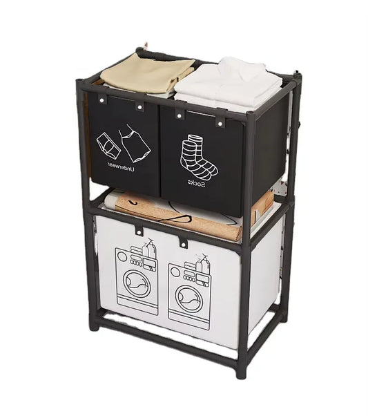 Dulap de Depozitare pentru Haine Murdare și 2 Niveluri de Organizare, 97x28x57 cm