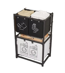 Dulap de Depozitare pentru Haine Murdare și 2 Niveluri de Organizare, 97x28x57 cm