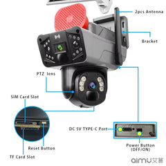 Cameră de Supraveghere 4G 8MP, Dual Lens