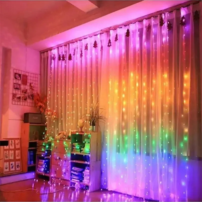 Instalație Tip Perdea cu Fir de Cupru 3x3m, 300 LED-uri și Telecomandă, pentru Interior