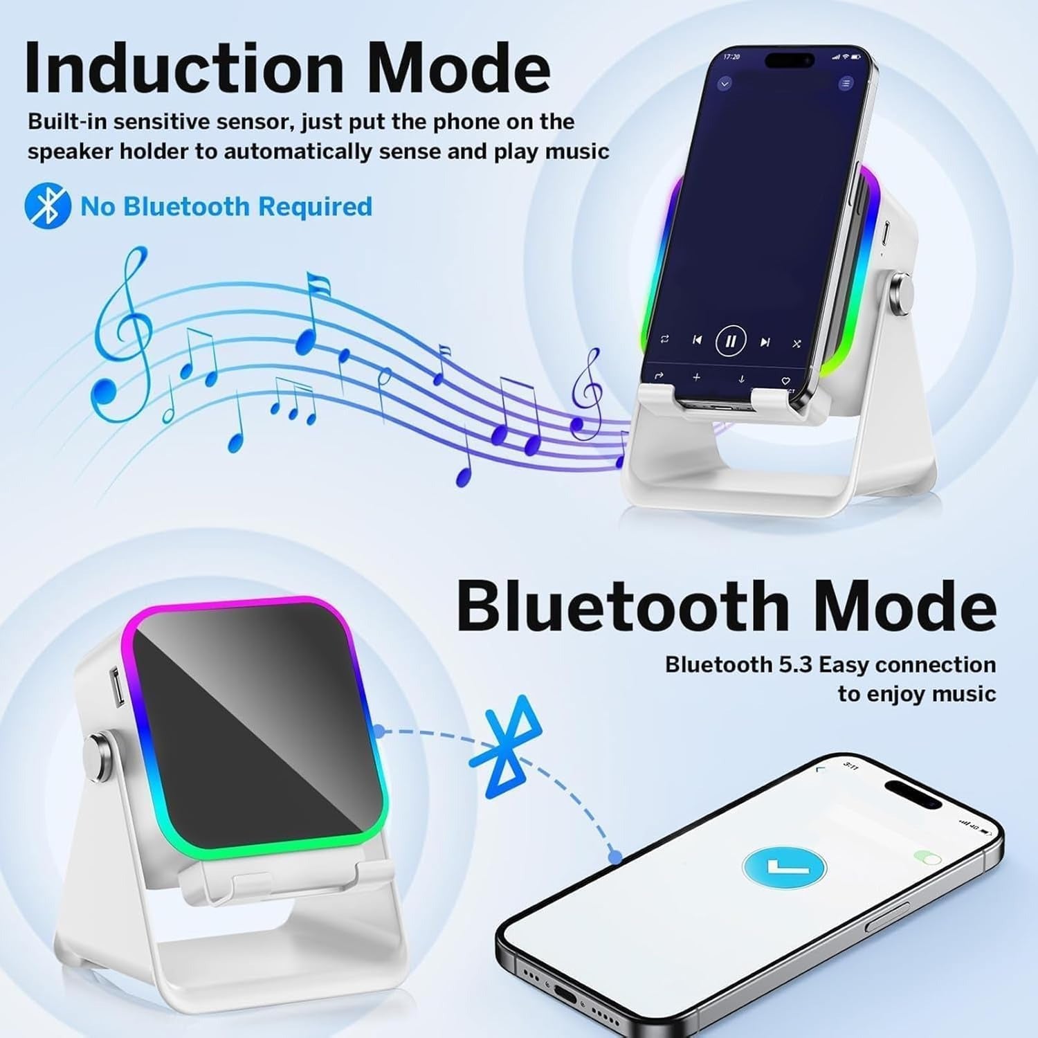 Suport de Birou pentru Telefon cu Senzor Wireless, Boxă și Lumină RGB - imagine 3