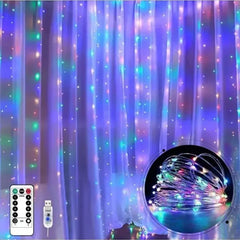 Instalație Tip Perdea cu Fir de Cupru 3x3m, 300 LED-uri și Telecomandă, pentru Interior