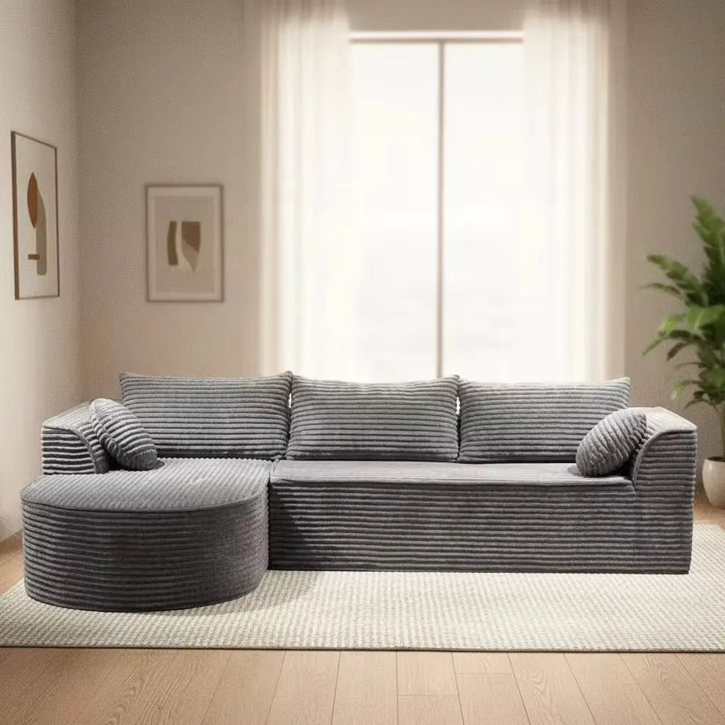 Canapea Premium Tip Colțar cu 3 Perne Mari și 2 Perne Mici, Formă de L, Fără Asamblare, 275x175x70 cm, Gri