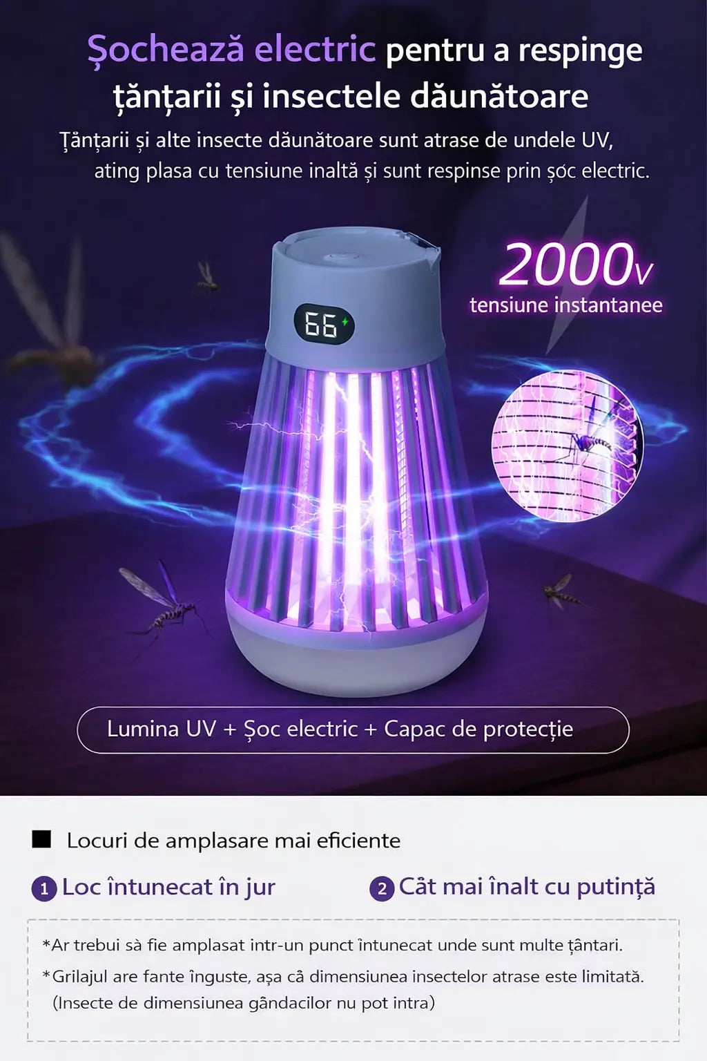 Lampă Anti Țânțari 2 în 1 cu LED, Reîncărcabilă, Portabilă și Impermeabilă - imagine 5