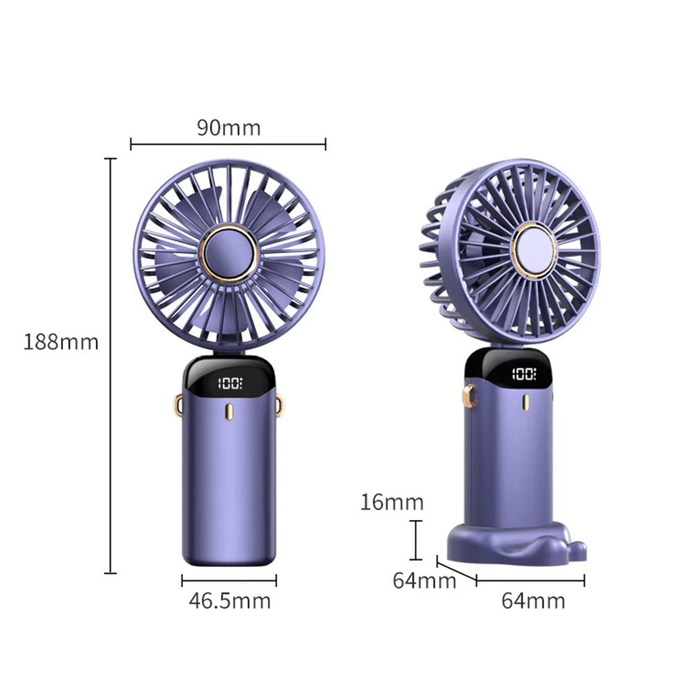 Ventilator mini pliabil, prezentat alături de dimensiunile disponibile