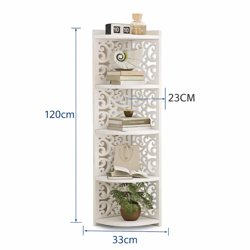 Raft de Colț din Lemn Alb cu 5 Niveluri pentru Depozitare și Decor - imagine 3