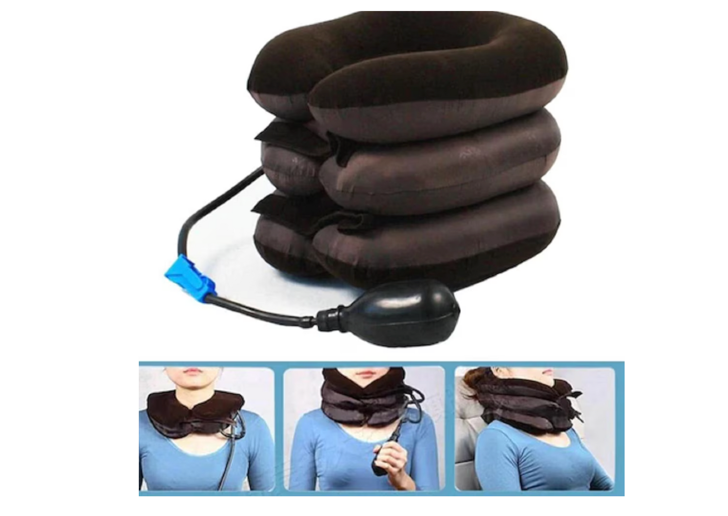 Guler Cervical Gonflabil cu 3 Straturi, Reglabil, pentru Susținerea Gâtului și Relaxarea Zonei Cervicale - imagine 3