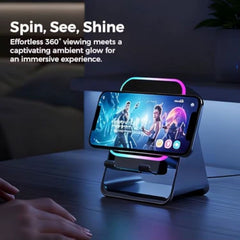 Suport de Birou pentru Telefon cu Senzor Wireless, Boxă și Lumină RGB