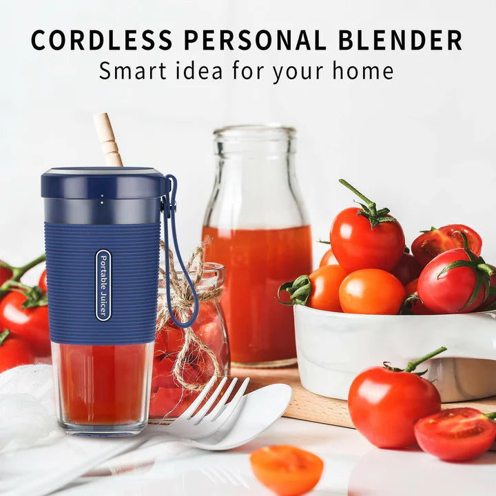 Mini blender portabil USB cu încărcare rapidă și lame din oțel inoxidabil, ideal pentru smoothie-uri și băuturi sănătoase.