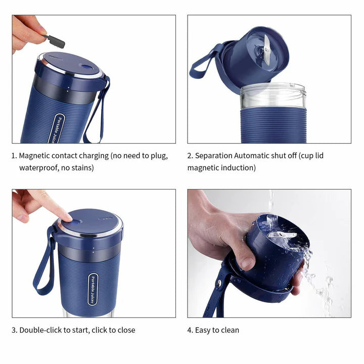 Blender personal fără fir, perfect pentru mixarea fructelor și prepararea rapidă a shake-urilor proteice.