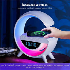 Boxa Multifunctionala G, Lampa LED RGB Smart,cu ceas, Boxa Bluetooth, Incarcator Telefon Wireless, Lumina RGB - Promagg.ro