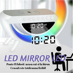Boxa Multifunctionala G, Lampa LED RGB Smart,cu ceas, Boxa Bluetooth, Incarcator Telefon Wireless, Lumina RGB - Promagg.ro