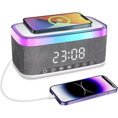 Ceas cu Alarma Digital 6in1 cu Incarcare Wireless 15W, Boxa Bluetooth, Lampa LED si Radio FM