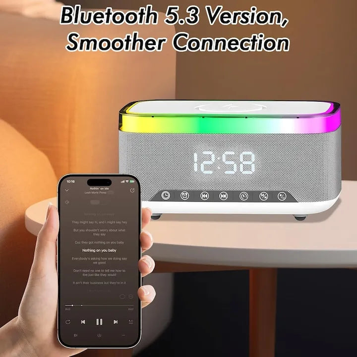 Ceas cu Alarma Digital 6in1 cu Incarcare Wireless 15W, Boxa Bluetooth, Lampa LED si Radio FM - imagine 3