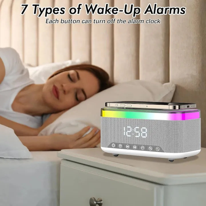 Ceas cu Alarma Digital 6in1 cu Incarcare Wireless 15W, Boxa Bluetooth, Lampa LED si Radio FM - imagine 4