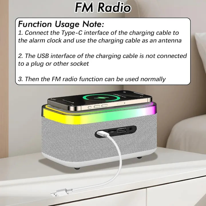 Ceas cu Alarma Digital 6in1 cu Incarcare Wireless 15W, Boxa Bluetooth, Lampa LED si Radio FM - imagine 6