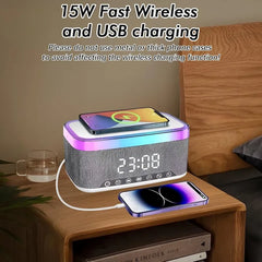 Ceas cu Alarma Digital 6in1 cu Incarcare Wireless 15W, Boxa Bluetooth, Lampa LED si Radio FM - imagine 7