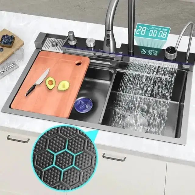 Chiuveta Multifunctionala cu 2 Cascade cu Accesorii Incluse, Afisaj Digital a Temperaturii si Robinet Cascada - Promagg.ro