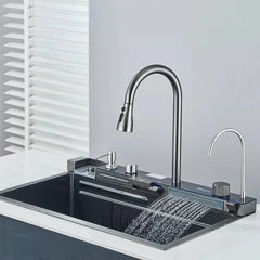Chiuveta Multifunctionala cu 2 Cascade cu Accesorii Incluse, Afisaj Digital a Temperaturii si Robinet Cascada