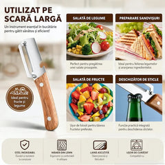 Curatator Legume 2 in 1 cu Deschizator de Sticle si Maner din Lemn, Otel Inoxidabil, Pentru Cartofi, Morcovi, Mere, Bostan - imagine 3