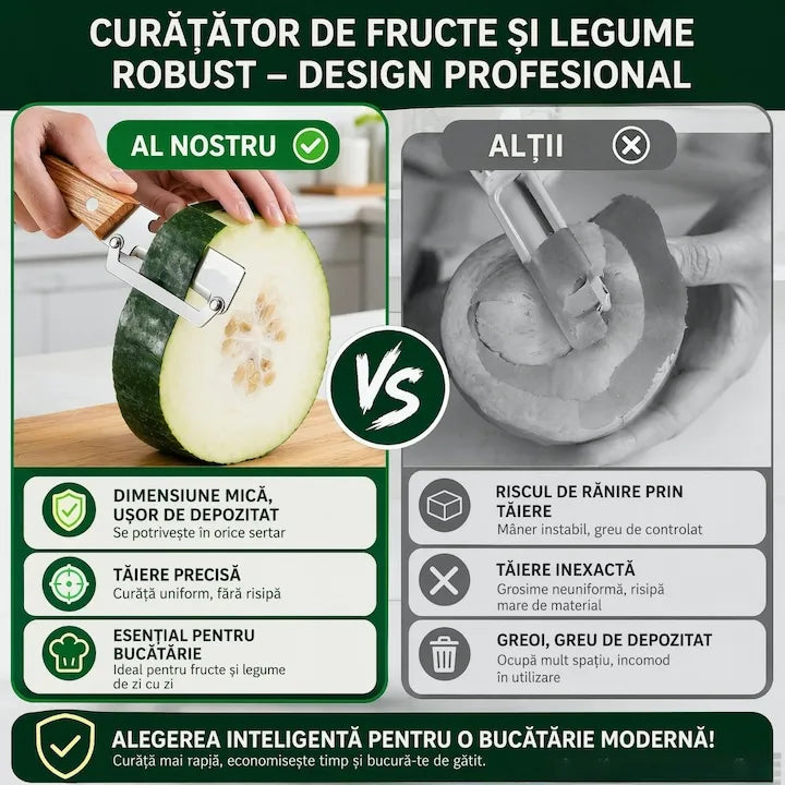 Curatator Legume 2 in 1 cu Deschizator de Sticle si Maner din Lemn, Otel Inoxidabil, Pentru Cartofi, Morcovi, Mere, Bostan - imagine 4