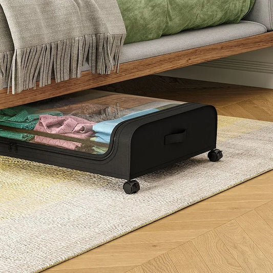 Cutie Depozitare Sub Pat cu Roti, 50L, Negru, 78x43x17cm, Capac Transparent - imagine 2