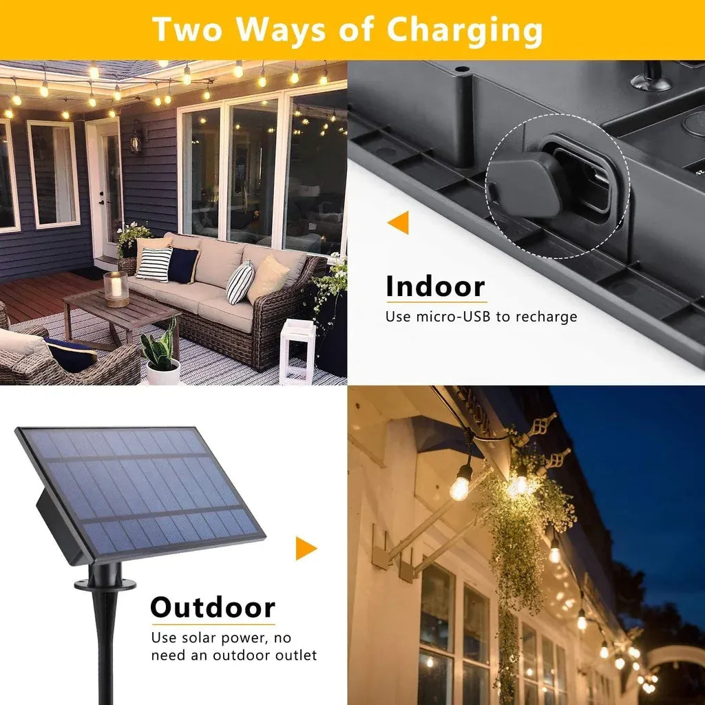 Ghirlanda Solara 5 m cu 10 Becuri LED Filament, 2W, 3000K, IP65, Lumina Calda - imagine 4