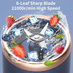 Mini Blender Portabil Electric cu Acumulator, 2 Recipiente, 6 Lame 3D, 400 ml, 40W