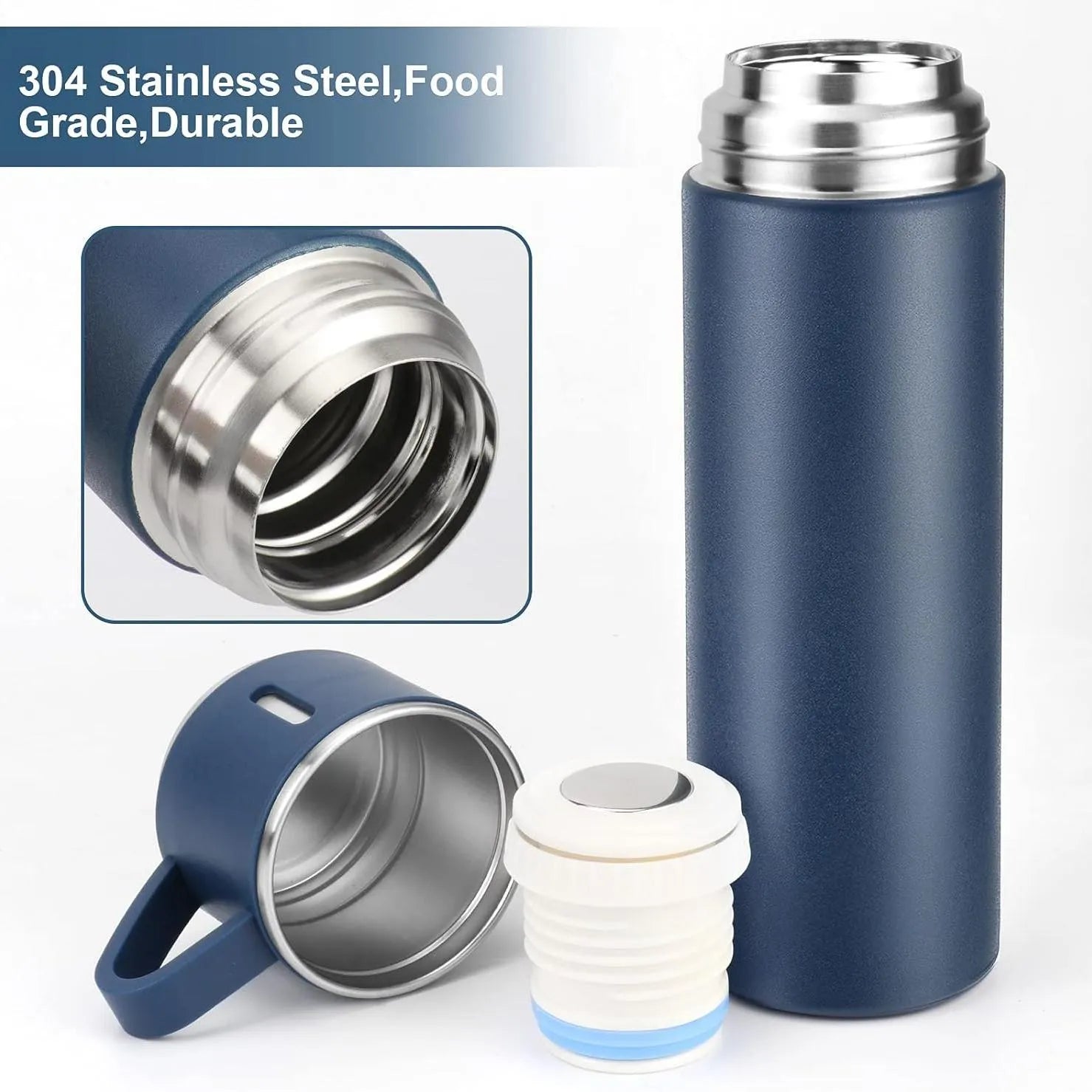 Set termos 500 ml cu 3 cesti din inox, ideal pentru calatorii si activitati in aer liber