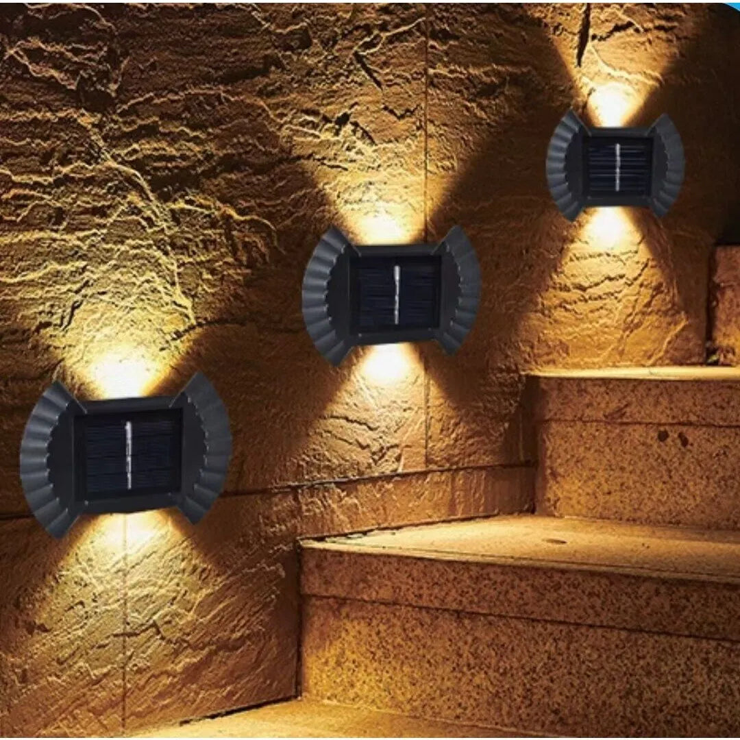Set 4 Aplice Solare LED pentru Perete, Iluminare Bidirecțională, 8 LED-uri, IP65, Lumină Alb Cald - imagine 2