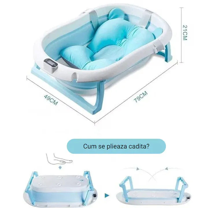 Cădiță Pliabilă pentru Bebeluși Premium cu Suport, Pernuță și Termometru Electronic - imagine 7