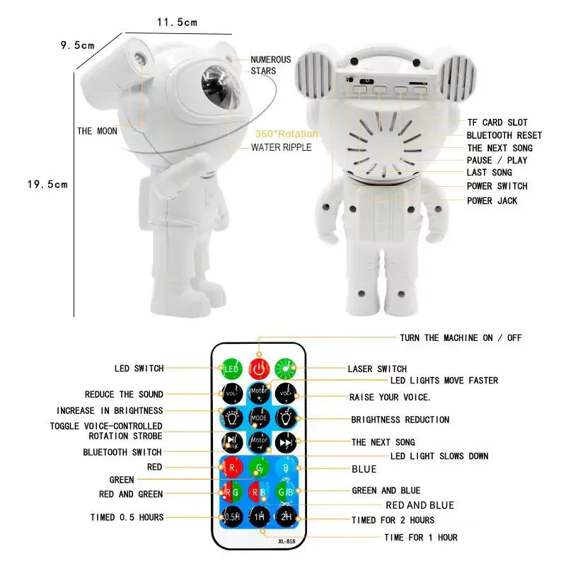 Proiector LED Astronaut cu Sunete, Lumini și Conexiune Bluetooth - imagine 3